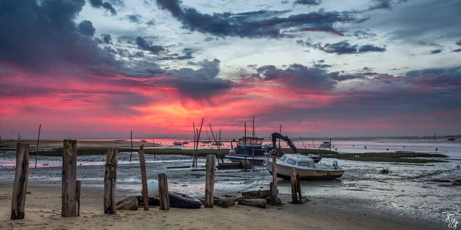 Un beau ciel tout rose au dessus de l'Aiguillon à Arcachon